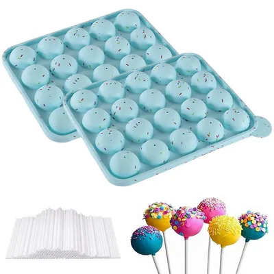 Produktbild von Cake Pop Silikonform mit 100 Sticks, 20 runde Formen, blau
