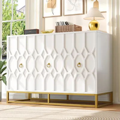 Produktbild von MODFU Kommode Sideboard (120×40×85cm), Wohnzimmerschränke,Buffetschrank, Aufbewahrungsschränke, freistehende Schränke, Küchenmöbel, mit stabilem Eisengestell, Weiß