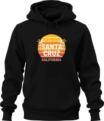 Produktbild von Santa Cruz Kalifornien Sonnenuntergang Palmen Surfen Retro Strand Uni Hoodie Kapuzenpullover, Schwarz, S