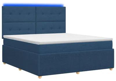 Image de Lit boxspring LED avec matelas bleu 140 x 200 cm Tissu