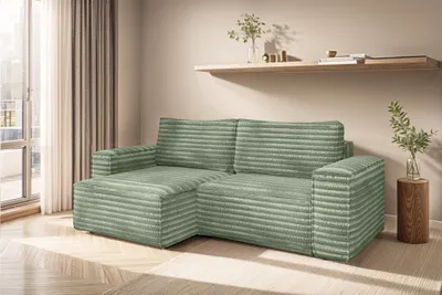 Produktbild von Ecksofa Schlafsofa MADLEN Stoff Velo Olivgrün Ottomane Links