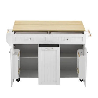 Produktbild von Flieks Servierwagen Kücheninsel mit Klappbarer Arbeitsplatte, Speisewagen mit Schubladen, Handtuchhalter und Gewürzregal, 120x40-70x92 cm, Weiß