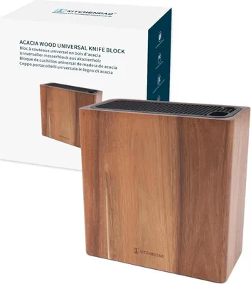 Image de KITCHENDAO XL Bloc à couteaux en acacia pour couteaux, ciseaux et aiguiseur - Rangement peu encombrant des couteaux