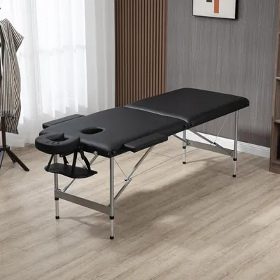 Produktbild von Massageliege klappbar mit Gesichtsöffnung, Armlehnen, Massagetisch Aluminium Kunstleder, Schwarz | 185 x 70 cm | Höhe 58–82 cm, 7 Stufen