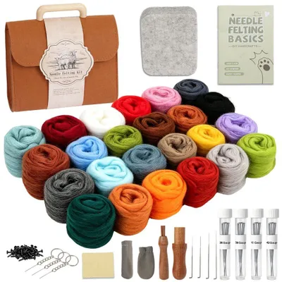 Image de Kit de feutrine à aiguilles comprenant 24 couleurs et tous les accessoires nécessaires