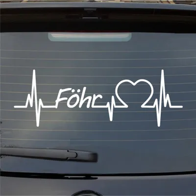 Produktbild von Heckscheibenaufkleber Föhr Herzschlag Puls Insel Nordsee Liebe 55x18 cm Weiss Glanz Auto Aufkleber Sticker