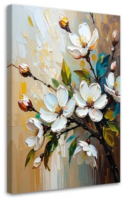 Immagine prodotto di Quadro su tela, Fiori bianchi effetto pittura ad olio - 40x60