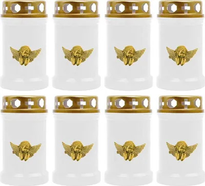 Image de Bougie funéraire - Pack de 8 - Blanc 40h ( couvercle et impression or ) - Ange