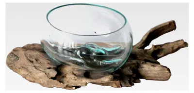 Produktbild von Deko Gamal Wurzelholz Glas Ø 16-18 cm Teakholz Vase Schale