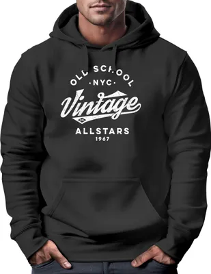 Produktbild von Hoodie Herren College Style Schriftzug Oldschool Vintage Allstars Kapuzen-Pullover Männer Fashion Streetstyle Neverless® schwarz 3XL
