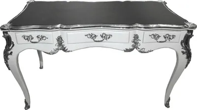 Produktbild von Casa Padrino Luxus Barock Schreibtisch Weiß Hochglanz Silber Sekretär