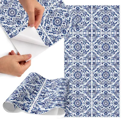Produktbild von Möbelfolie 50x100 cm - Klebefolie Möbel - Selbstklebende Folie - Folie für Möbel - Möbelfolie Küche - Klebefolie Küche - Möbelfolie Schrank - Wasserdicht - Abwaschbar - Selbstklebend - Luftblasenfrei - Rückstandslos entfernbar - Fliesenmuster