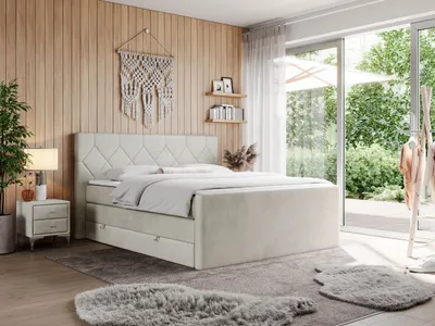 Produktbild von Boxspringbett mit Doppelmatratzen, zwei Bettkästen, Topper, fur Schlafzimmer - KING EIGAR - 140x200cm - Beige - H4