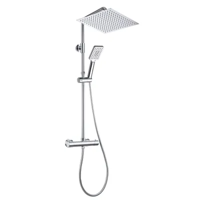 Produktbild von JOHO Regendusche Duschsystem mit Thermostatarmatur Mischbatterie, Edelstahl Thermostat Duschset mit XL Kopfbrause 25x25cm Chrom