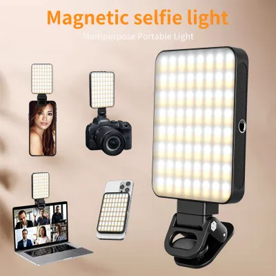 Produktbild von Magnetisches LED-Videolicht, Videokonferenzlicht fuer Computer, Tablet, Handy, DSLR-Kamera, LED-Fuelllicht 3000 K šC 6500 K, dimmbar, eingebauter Akku mit Clip und Kaltschuhadapter