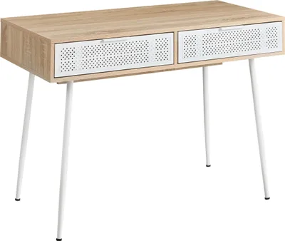 Produktbild von BELIANI Schreibtisch Hellbraun Holzoptik 110 x 52 cm mit Stauraum Schubladen Skandinavischer Stil Modernes Design Bürotisch Homeoffice