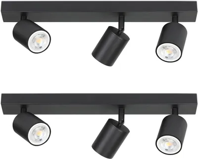 Zdjęcie produktu dla ZMH lampa sufitowa LED czarna 2 reflektory sufitowe: lampa sufitowa GU10 reflektory sufitowe 3 płomienie 330° obrotowe reflektory sufitowe nowoczesna lampa do przedpokoju bez żarówek