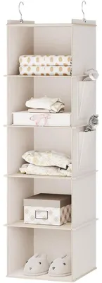 Produktbild von Hängeregal 5 Fächer Beige 30x30x100cm Vliesstoff MDF Bambus