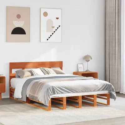 Productafbeelding van Maison Exclusive - Massief houten bed zonder matras, in de kleur warmbruin, afmetingen 160x200 cm, gemaakt van grenenhout