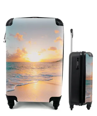Produktbild von MuchoWow® Koffer Handgepäck Trolley Rollkoffer Kleine Reisekoffer mit 4 Rollen - Sonnenuntergang - Strand - Meer - Sommer - Blau - Cabin Size < 55x40x23 cm & 55x40x20 cm - Fotokoffer - Kabinenkoffer - Boardgepäck - Reise-Box - Reisekoffer - Reisegepäck - Koffer mit Bild - Trolley für Kinder