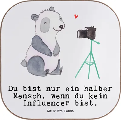 Produktbild von Mr. & Mrs. Panda Untersetzer für Gläser Influencer Herz - Weiß - Geschenk, Coaster, Tischuntersetzer, Holzuntersetzer, Getränkeuntersetzer, gläseruntersetzer