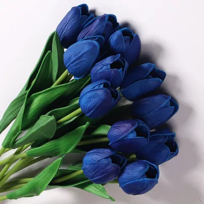 Obrázok produktu pre Umelé kvety 12 kusov, Modré tulipány, 33 cm vysoké, Pre svadobnú kyticu, Domácu dekoráciu