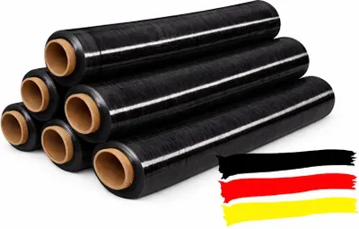 Zdjęcie produktu dla 6 sztuk folii stretch, folii paletowej, folii opakowaniowej, folii do owijania, folii do przeprowadzek, szerokość 50 cm (czarna), grubość 20 µm