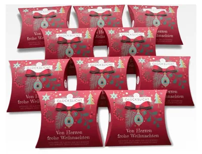 Produktbild von Glückslicht in weihnachtlicher Geschenkbox mit ausgestanzter Schleife | Edition "Herzlich" | Frohe Weihnachten | 10er-Set