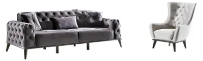 Produktbild von Wohnzimmer-Set 2tlg 3-Sitzer Sofa Sessel Textil Modern 3+1 Sofagarnitur Couch