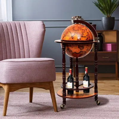 Produktbild von GOPLUS Globusbar Tischbar Hausbar Globus Bar Dekobar Cocktailbar Weltkugel, Weinregal mit Rollen, Flaschenregal Servierwagen