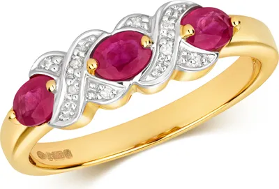 Produktbild von Raffinierter 9 Karat (375) Gold Trilogie Damen - Diamant Ring Brillant-Schliff H - PK mit Rubin, 57 (18.1); TRS28859RSP