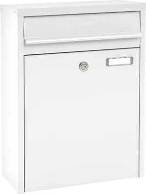Produktbild von MEFA Briefkasten Piano 350 + Namensschild weiß, mit Sicherheitsschloss, Briefbox
