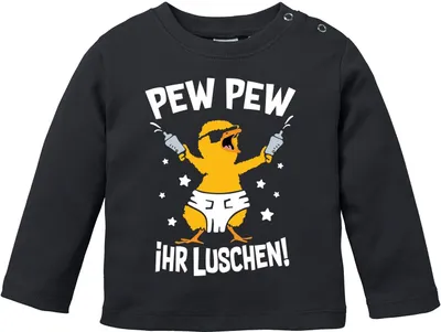 Produktbild von Baby Langarmshirt Pew Pew ihr Luschen Küken Baby Kleinkind Babyshirt Jungen Mädchen Moonworks® schwarz 80/86 (10-15 Monate)