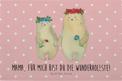 Produktbild von Mr. & Mrs. Panda Hackbrett Bären mit Blumenkranz - Rot Pastell - Geschenk, Muttertag, Bär, Schneidebrett Glas, Aus, Schneidplatte, Schneideplatte, Mutter, Family, Familie