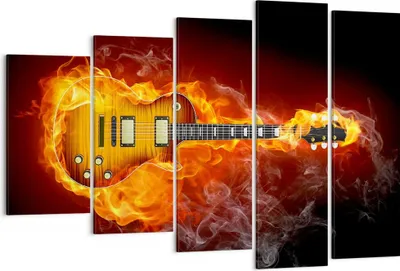 Produktbild von Bild auf Leinwand - Leinwandbild - Feuer Gitarre Instrument - 150x100cm - Wand Bild - Wanddeko - Leinwanddruck - Bilder - Kunstdruck - Wanddekoration - Leinwand bilder - Wandkunst - EG150x100-0197