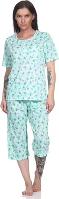 Produktbild von Damen Pyjama 2 teiliger Schlafanzug Hausanzug 3/4 Sommer; Grün/L/40