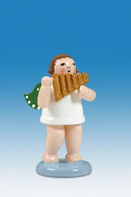 Produktbild von Holzfigur Engel mit Panflöte und Krone Höhe 6cm NEU