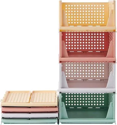 Immagine prodotto di 4 cestini portaoggetti - Organizzatori in tessuto impilabili e pieghevoli