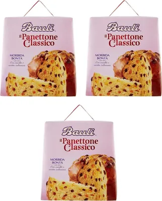 Produktbild von 3x Bauli Il Panettone Classico Weihnachtskuchen Backprodukt mit Rosinen und Kandierten Früchten 700g