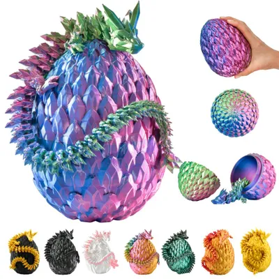 Obrázek produktu pro Drak ve vejci 3D 30 cm, pohyblivá sběratelská figurka draka s vejcem 10 cm – Modro-zeleno-fialová