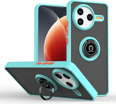 Produktbild von Hülle für Xiaomi Poco F7 Pro/Redmi K80/K80 Pro Matte Transluzent TPU Stoßfest Schutzhülle mit Ring Halter Ständer Hellblau