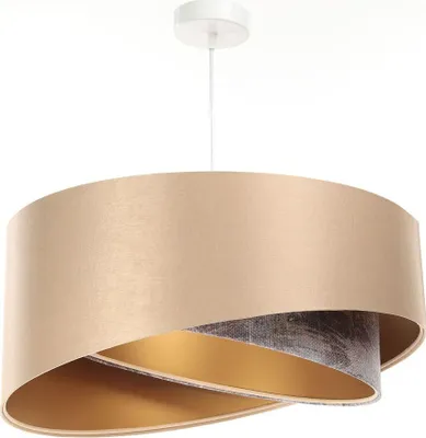 Produktbild von Hängelampe Stoff Metall E27 Ø 50 cm H: max. 102 cm in Weiß Gold Bunt (Struktur Print) rund Modern Pendelleuchte