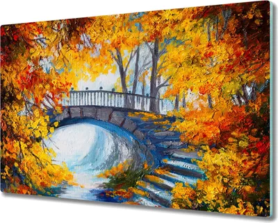 Produktbild von Coloray Küchenbrett Kochplattenabdeckung Hackbrett Schneidebrett Herdabdeckplatte 80x52 cm - Baum Blätter Flussbrücke