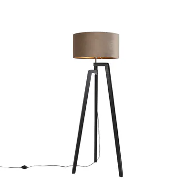 Produktbild von Stehleuchte Stativ Schwarz mit Taupe Schirm und Gold 50 cm Puros