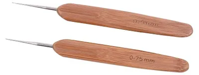 Dreadlock-Häkelnadel-Set, 2 Stück, 0,5+0,75 mm, Bambus/Metall
