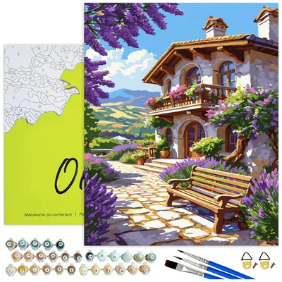 Produktbild von Malen nach Zahlen Erwachsene Mediterranes Haus mit Lavendel mit Rahmen 40x50 cm