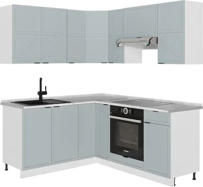 Produktbild von Eckküche Vicco Fame-Line Hellblau-grau/Weiß 190 x 46 cm ohne Arbeitsplatte, Model 51234