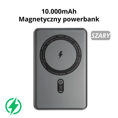 Zdjęcie produktu dla MOVESPEED 10000mAh magnetyczna powerbank – ultracienka bezprzewodowa ładowarka z szybkim ładowaniem 20W i Qi 15W – szary kolor