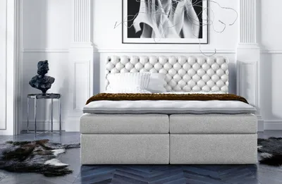 Produktbild von Stilvolles kontinentales Bett Giulio creme 160 + er Topper