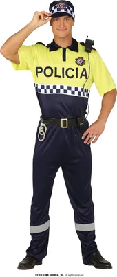 Immagine prodotto di Uniforme di polizia Costume di Carnevale Cappello Camicia Cintura Pantaloni Adulto Festa, Taglia: 52 - 54 (L) Colore: Giallo